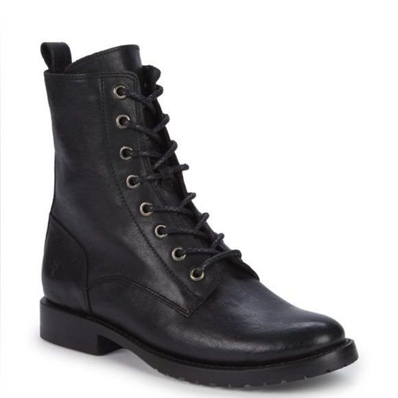 Frye Shoes - Frye Natalie Women's Black Leather Lace-Up Combat Boots